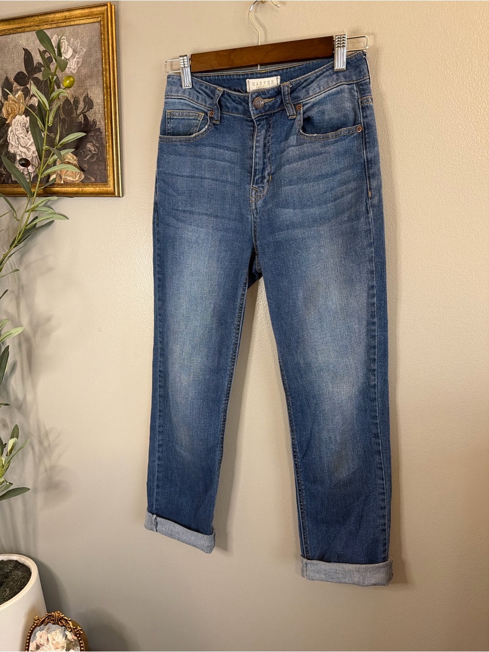 Harper Heritage High Rise Straight Jeans Size 26 Cuffed Cropped Medium Wash - Picture 3 of 7